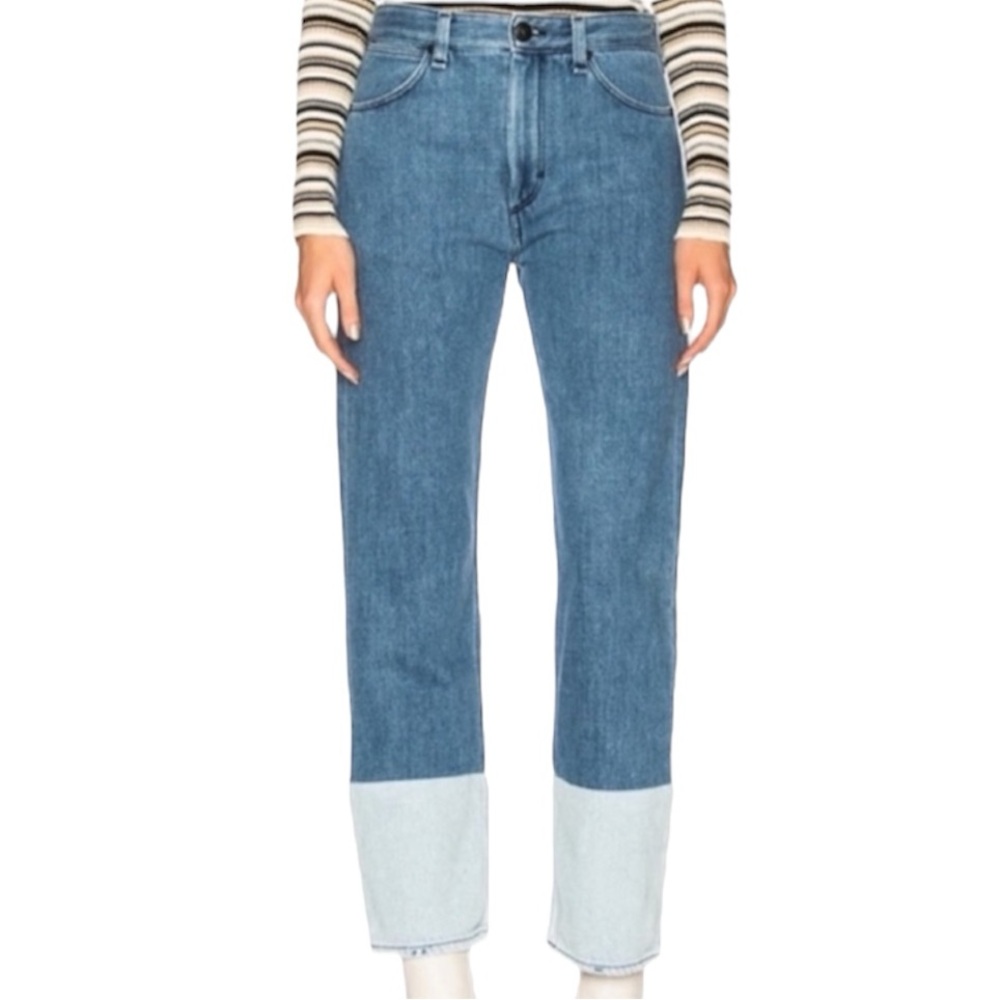 Rag & Bone Crop Straight Leg Jeans Size 26 Nihon Selv Colorblock Denim Blue